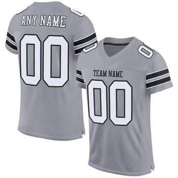 Custom Light Gray White-Black Mesh Authentic Football Jersey