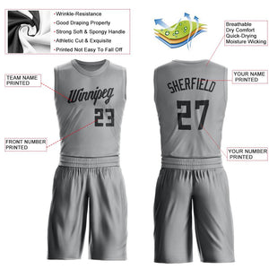 Custom Gray Black Round Neck Suit Basketball Jersey - Fcustom