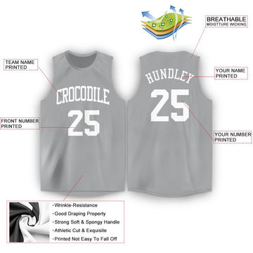 Custom Gray White Round Neck Basketball Jersey - Fcustom