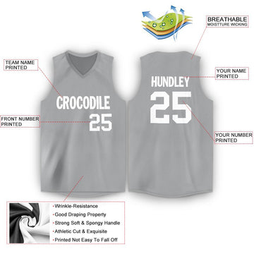 Custom Gray White V-Neck Basketball Jersey - Fcustom