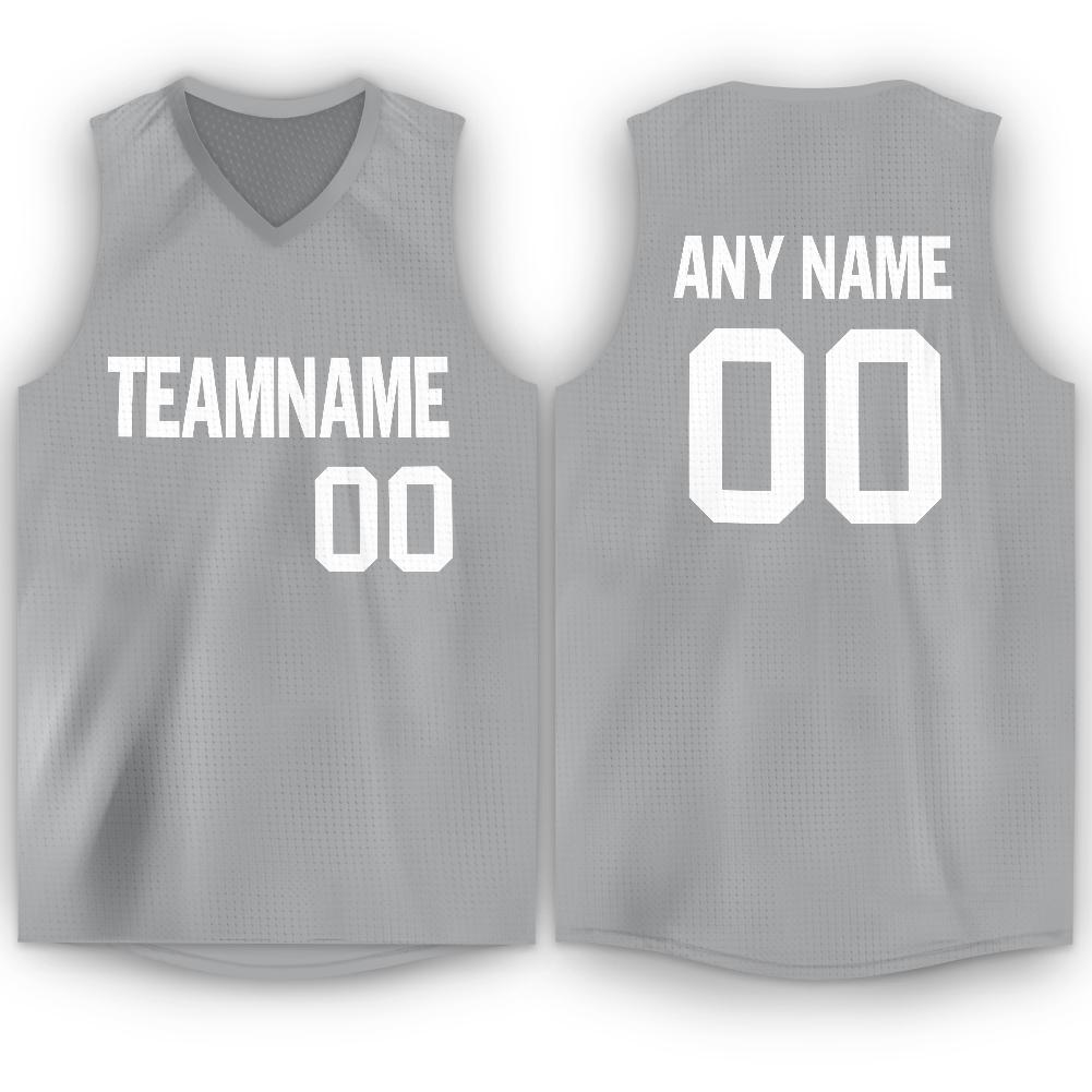 Custom Gray White V-Neck Basketball Jersey - Fcustom