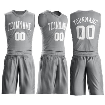 Custom Gray White Round Neck Suit Basketball Jersey - Fcustom