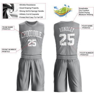 Custom Gray White Round Neck Suit Basketball Jersey - Fcustom