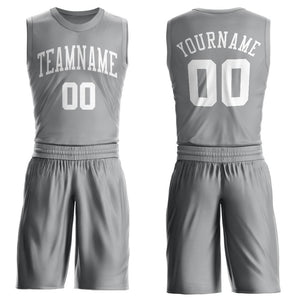 Custom Gray White Round Neck Suit Basketball Jersey - Fcustom