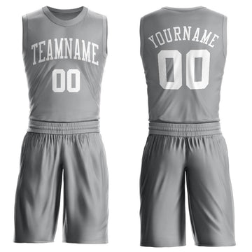 Custom Gray White Round Neck Suit Basketball Jersey - Fcustom