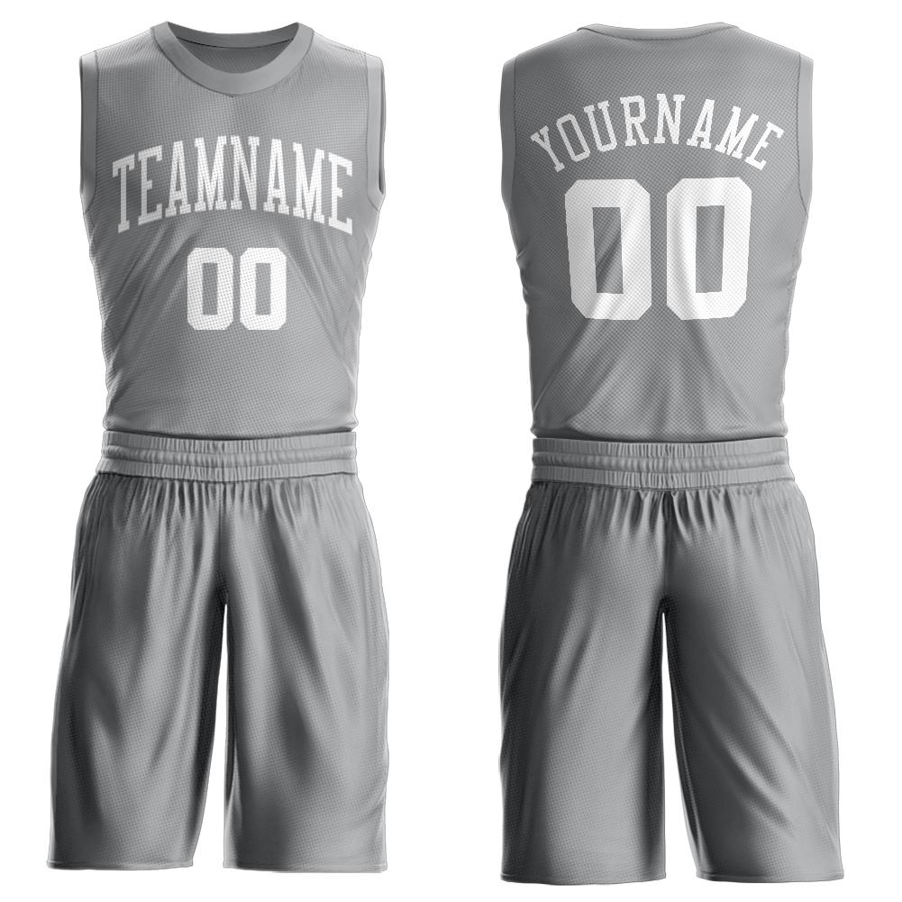 Custom Gray White Round Neck Suit Basketball Jersey - Fcustom