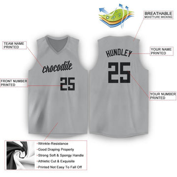 Custom Gray Black V-Neck Basketball Jersey - Fcustom