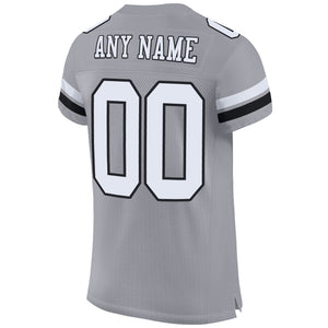 Custom Light Gray White-Black Mesh Authentic Football Jersey