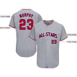 Custom Gray Red-Navy Baseball Jersey