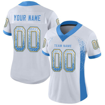 Custom White Powder Blue-Gold Mesh Drift Fashion Football Jersey