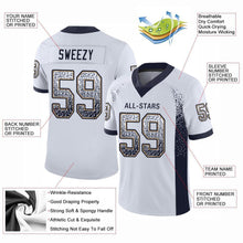 Load image into Gallery viewer, Custom White Navy-Old Gold Mesh Drift Fashion Football Jersey

