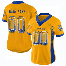 Load image into Gallery viewer, Custom Gold Royal-White Mesh Drift Fashion Football Jersey
