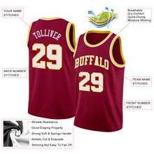 Load image into Gallery viewer, Custom Maroon White-Gold Round Neck Rib-Knit Basketball Jersey
