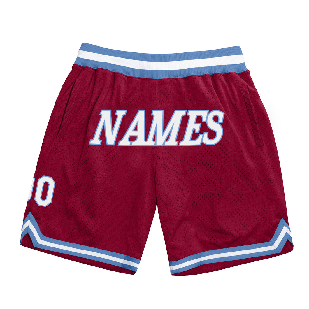 Custom Maroon White-Light Blue Authentic Throwback Basketball Shorts