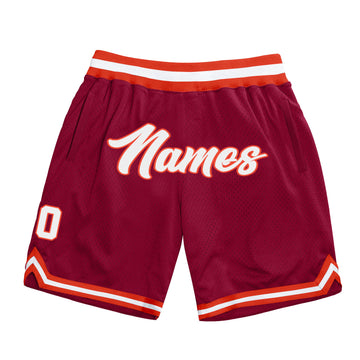 Custom Maroon White-Orange Authentic Throwback Basketball Shorts