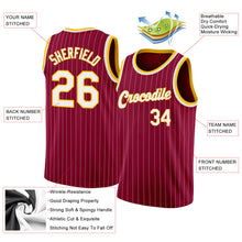 Load image into Gallery viewer, Custom Maroon White Pinstripe White-Gold Authentic Throwback Basketball Jersey
