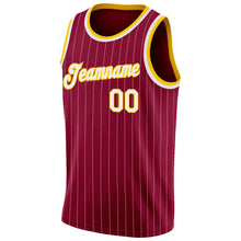 Load image into Gallery viewer, Custom Maroon White Pinstripe White-Gold Authentic  Basketball Jersey
