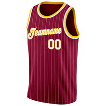 Load image into Gallery viewer, Custom Maroon White Pinstripe White-Gold Authentic Throwback Basketball Jersey
