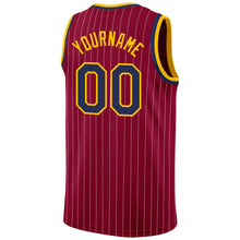 Load image into Gallery viewer, Custom Maroon White Pinstripe Navy-Gold Authentic Basketball Jersey
