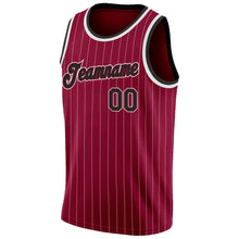 Load image into Gallery viewer, Custom Maroon White Pinstripe Black-White Authentic Basketball Jersey
