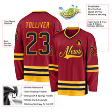 Load image into Gallery viewer, Custom Maroon Navy-Gold Hockey Jersey
