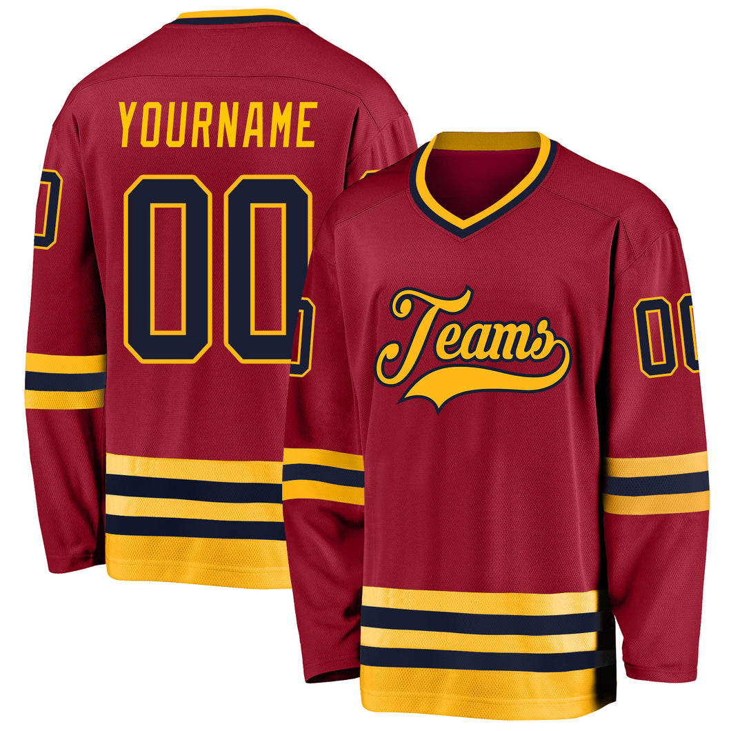 Custom Maroon Navy-Gold Hockey Jersey