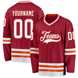 Custom Maroon White-Orange Hockey Jersey