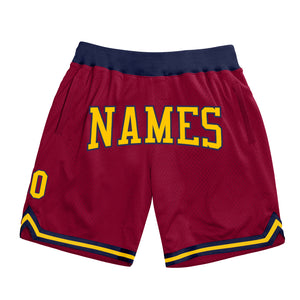 Custom Maroon Gold-Navy Authentic Throwback Basketball Shorts