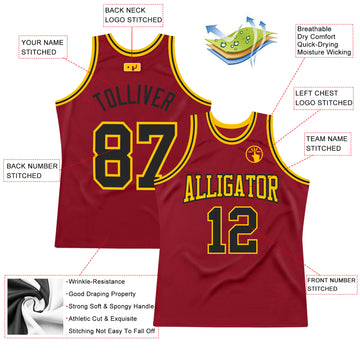 Custom Maroon Black-Gold Authentic Throwback Basketball Jersey