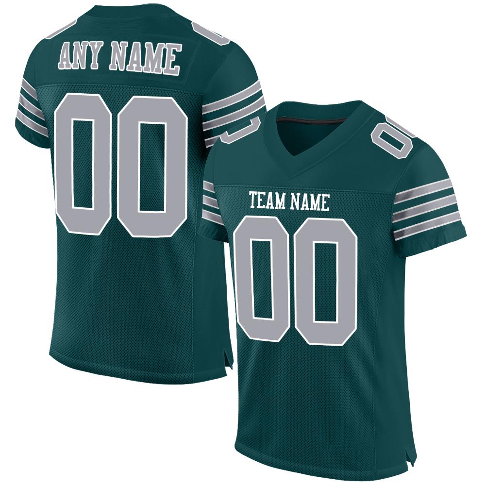 Custom Midnight Green Gray-White Mesh Authentic Football Jersey - Fcustom