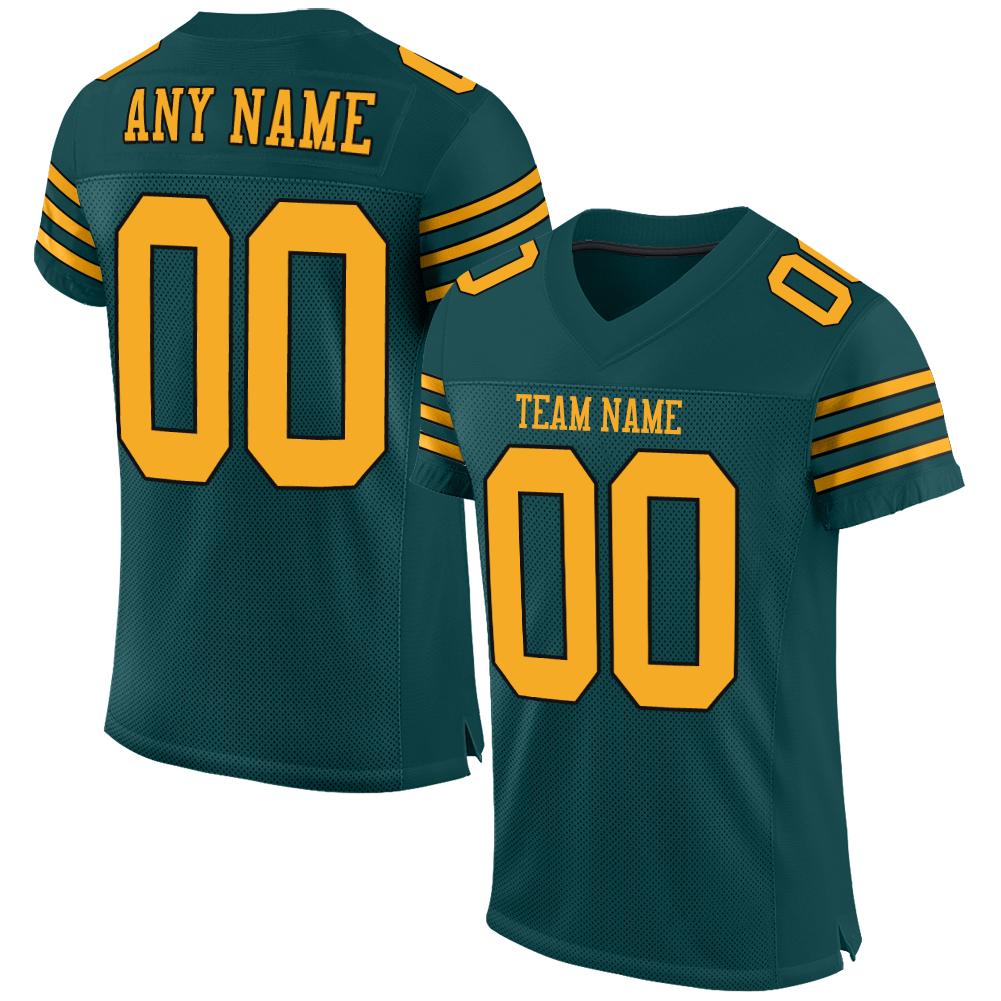 Custom Midnight Green Gold-Black Mesh Authentic Football Jersey - Fcustom