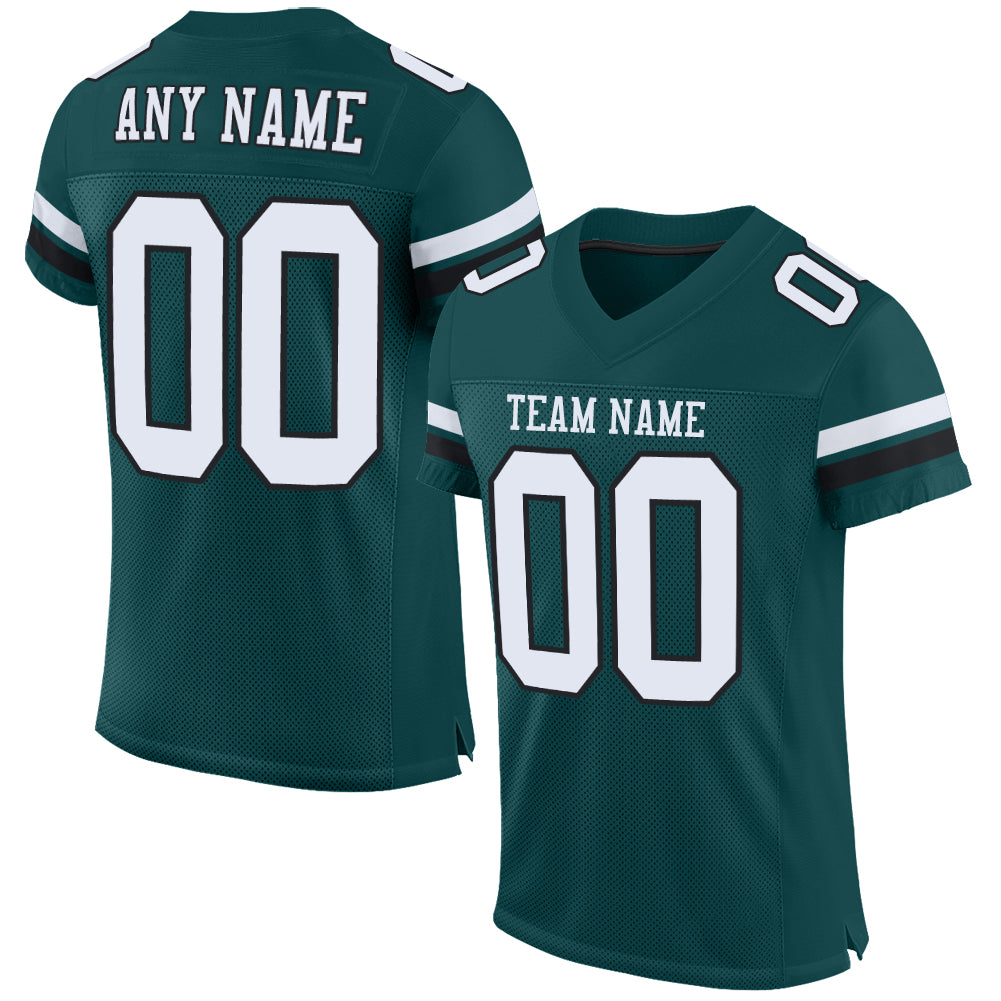 Custom Midnight Green White-Black Mesh Authentic Football Jersey