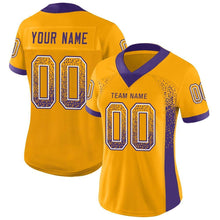 Load image into Gallery viewer, Custom Gold Purple-White Mesh Drift Fashion Football Jersey
