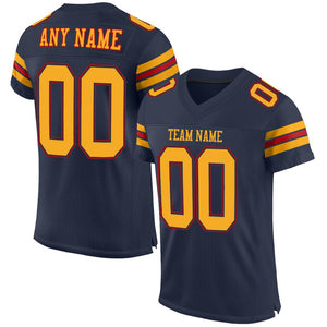 Custom Navy Gold-Red Mesh Authentic Football Jersey - Fcustom