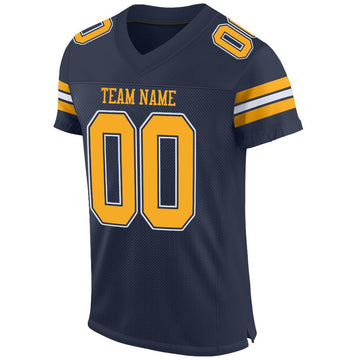 Custom Navy Gold-White Mesh Authentic Football Jersey - Fcustom