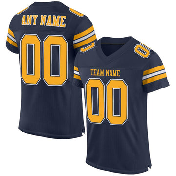 Custom Navy Gold-White Mesh Authentic Football Jersey - Fcustom