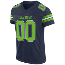 Load image into Gallery viewer, Custom Navy Neon Green-White Mesh Authentic Football Jersey - Fcustom
