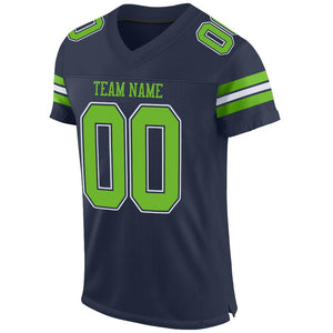 Custom Navy Neon Green-White Mesh Authentic Football Jersey - Fcustom