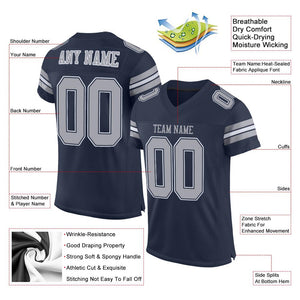 Custom Navy Gray-White Mesh Authentic Football Jersey - Fcustom