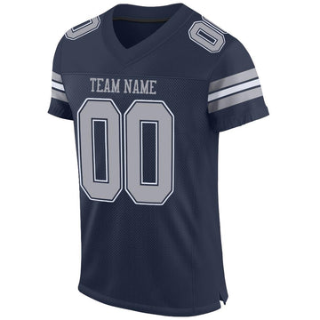 Custom Navy Gray-White Mesh Authentic Football Jersey - Fcustom