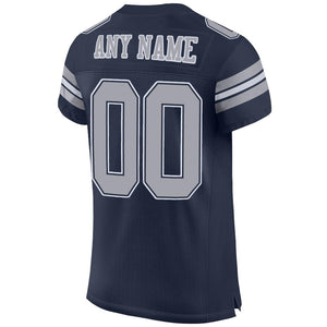 Custom Navy Gray-White Mesh Authentic Football Jersey - Fcustom