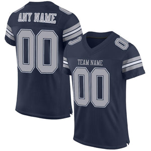 Custom Navy Gray-White Mesh Authentic Football Jersey - Fcustom