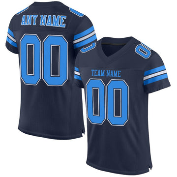 Custom Navy Powder Blue-White Mesh Authentic Football Jersey - Fcustom