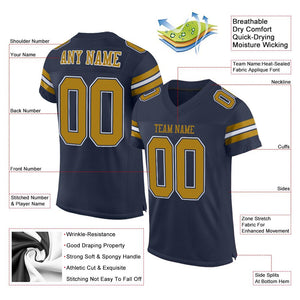 Custom Navy Old Gold-White Mesh Authentic Football Jersey - Fcustom