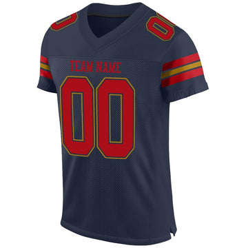 Custom Navy Red-Old Gold Mesh Authentic Football Jersey - Fcustom