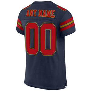 Custom Navy Red-Old Gold Mesh Authentic Football Jersey - Fcustom