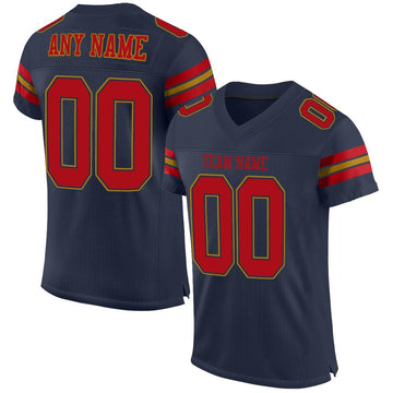 Custom Navy Red-Old Gold Mesh Authentic Football Jersey - Fcustom