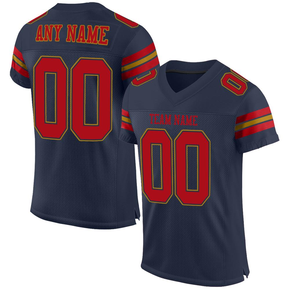 Custom Navy Red-Old Gold Mesh Authentic Football Jersey - Fcustom