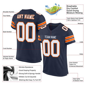 Custom Navy White-Orange Mesh Authentic Football Jersey - Fcustom