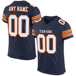 Custom Navy White-Orange Mesh Authentic Football Jersey - Fcustom